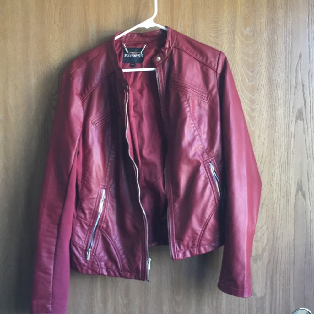 Faux leather maroon jacket from Express